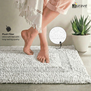 AURAVE Luxury Reversible Cotton Bathmat, White