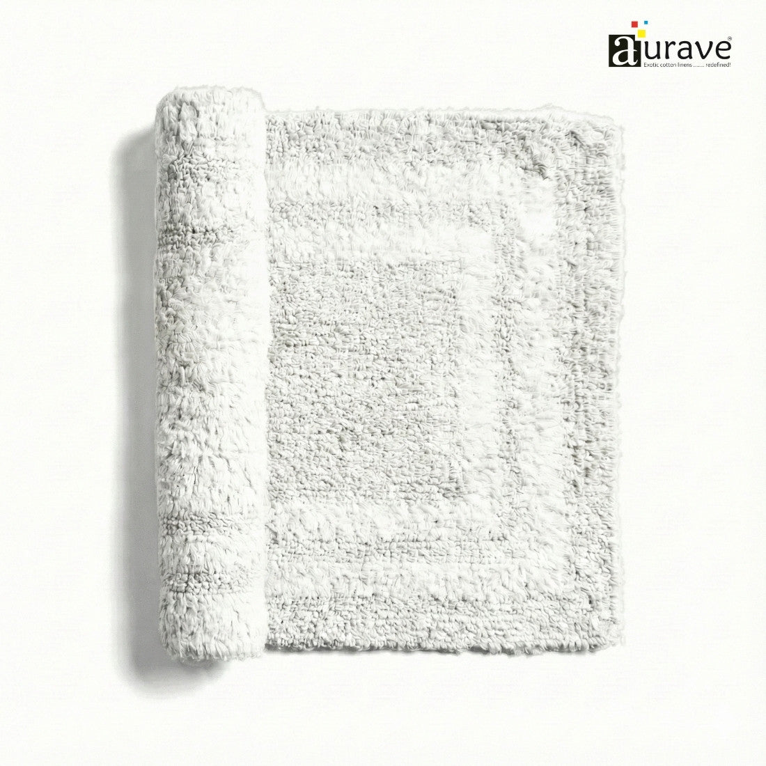 AURAVE Luxury Reversible Cotton Bathmat, White