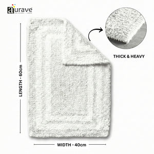 AURAVE Luxury Reversible Cotton Bathmat, White with measurements and texture detail