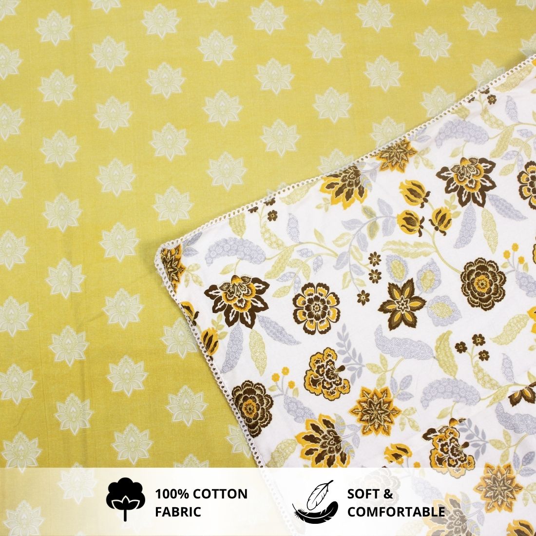 IRIS Designer Border Cotton Reversible Dohar, Yellow