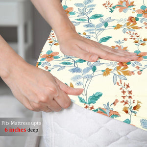 Floral 210 TC cotton fitted bedsheet with elastic