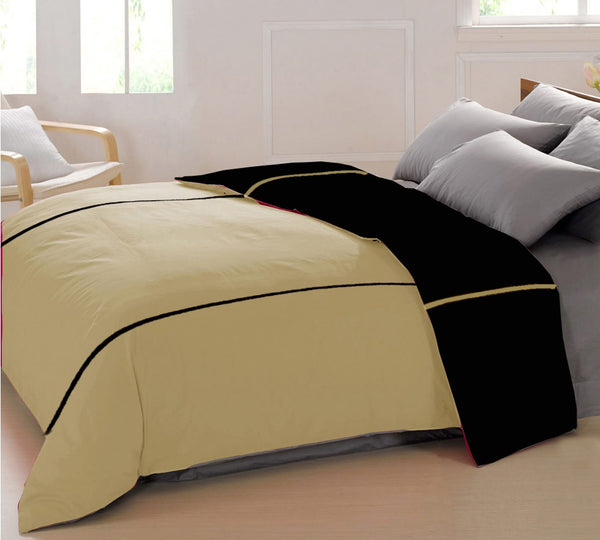 Soft Plain 210 Mercerised Cotton Duvet Cover In Black & Khaki Online At Best Prices