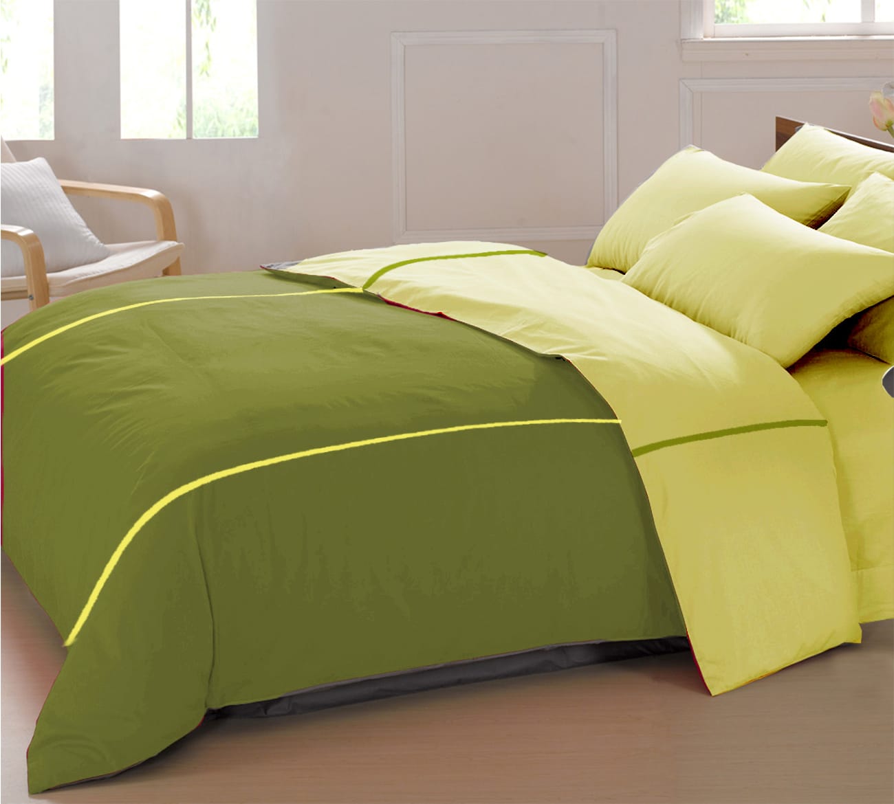 Soft Plain 210 Mercerised Cotton Duvet Cover In Black & Light Yellow Online At Best Prices