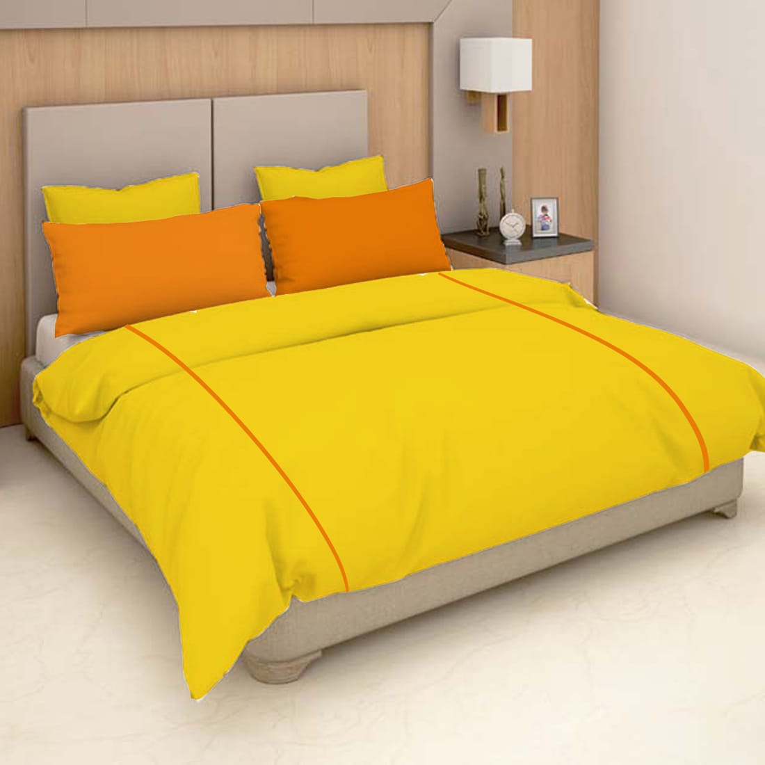 Plain Cotton 210 TC Designer Bedsheet - Yellow At Best Prices