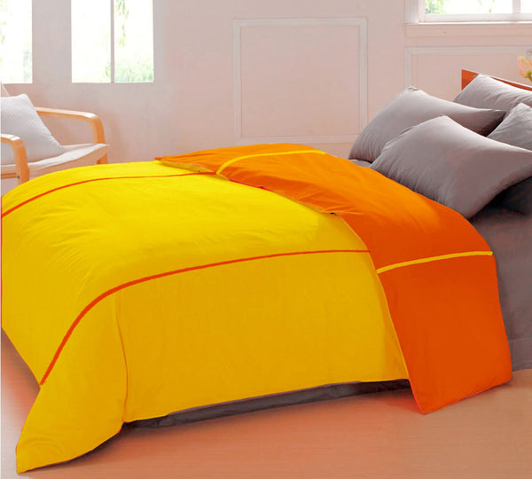 Soft Plain 210 Mercerised Cotton Duvet Cover In Yellow & Orange Online At Best Prices