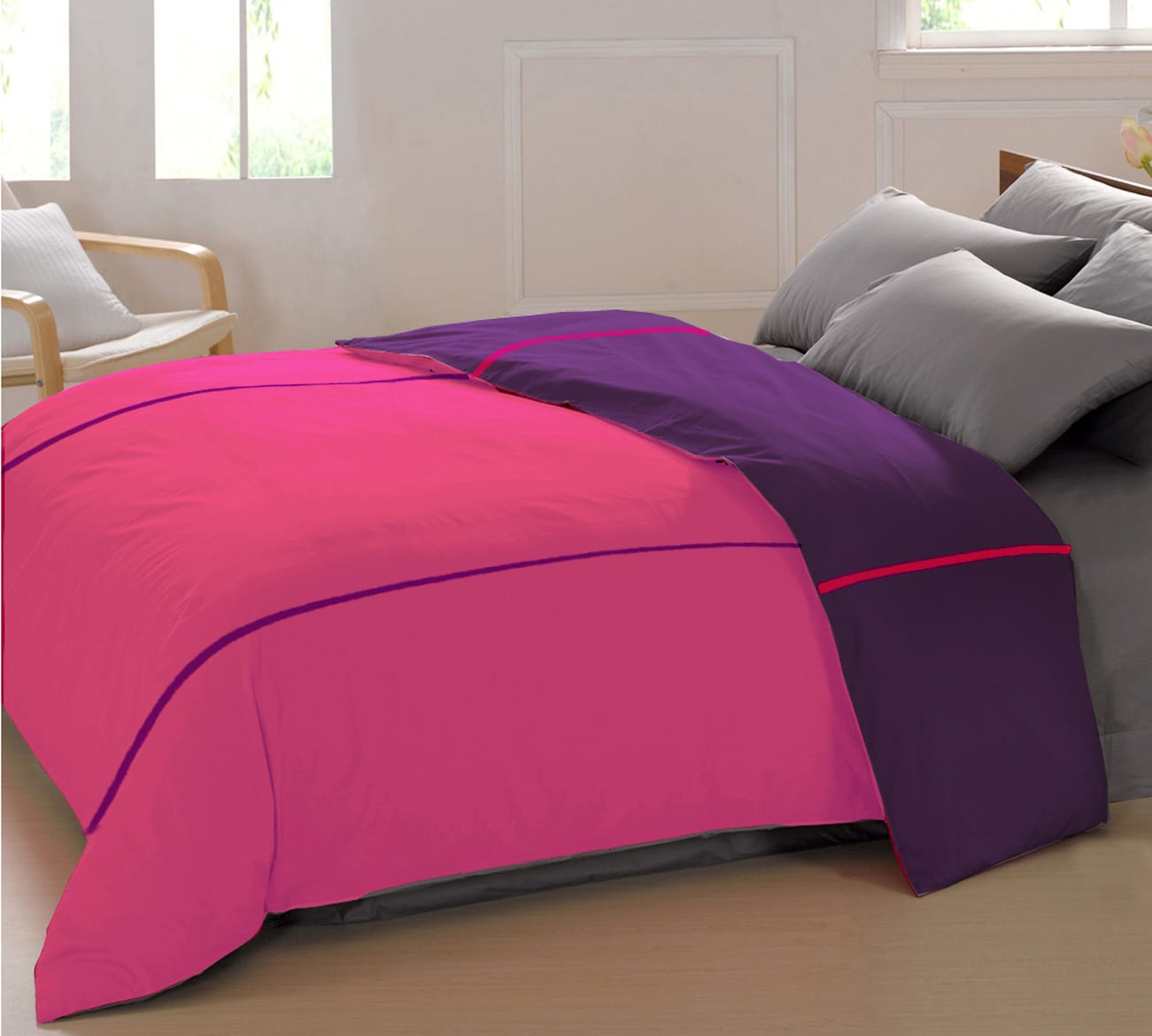 Soft Plain 210 Mercerised Cotton Duvet Cover In Pink & Purple Online At Best Prices