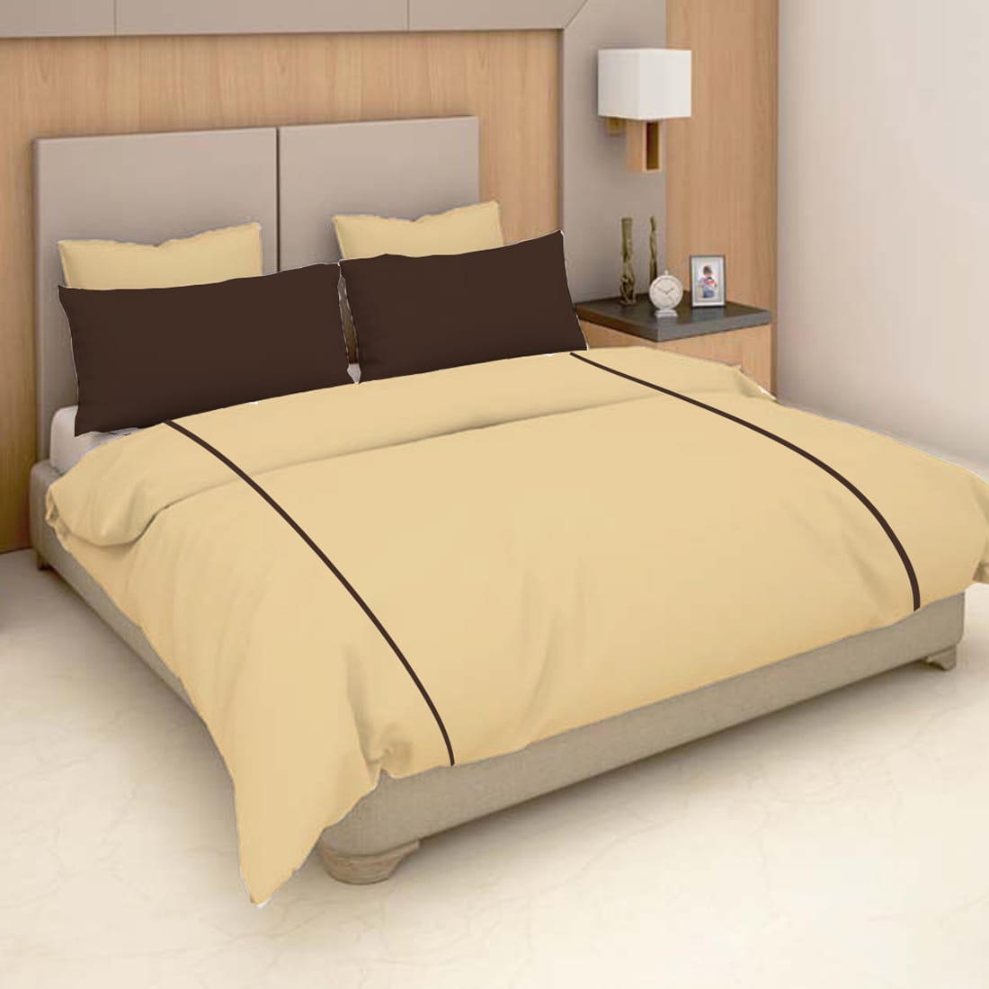 Soft Plain 210 TC Cotton Designer Bedsheet In Beige At Best Prices 