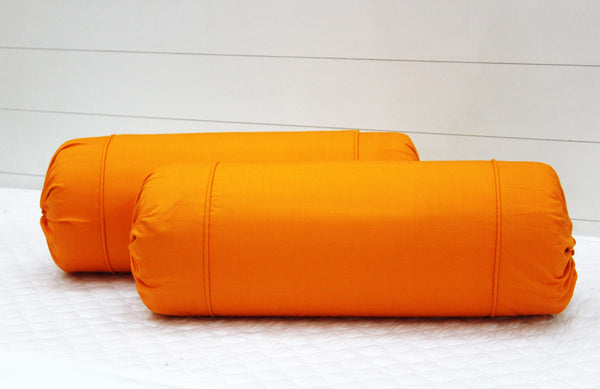 Comfortable Plain Cotton Bolster Cover Set 2pcs in Orange online