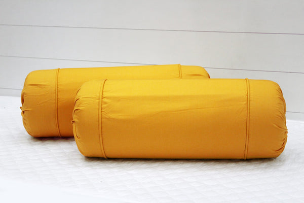 Comfortable Plain Cotton Bolster Cover Set 2pcs in Mustard online