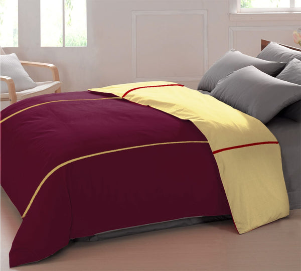 Soft Plain 210 Mercerised Cotton Duvet Cover In Burgundy  & Gold  Online At Best Prices