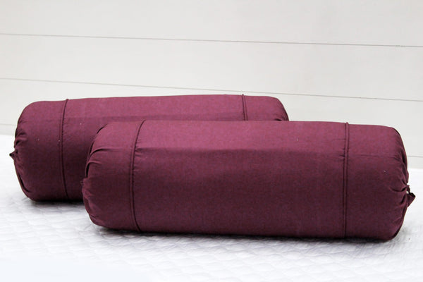 Comfortable Plain Cotton Bolster Cover Set 2pcs in Burgundy  online