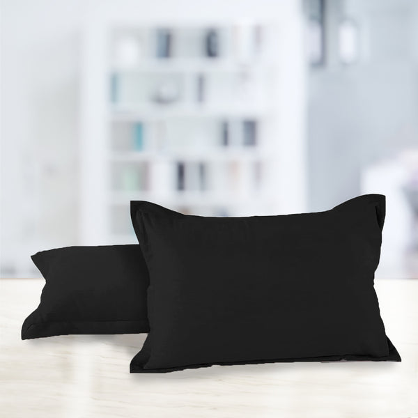 Soft 210 TC Plain Cotton Pillow Cover Set In Black Online In India(2 Pcs)