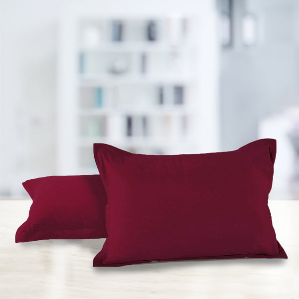Soft 210 TC Plain Cotton Pillow Cover Set In Burgundy Online In India(2 Pcs)