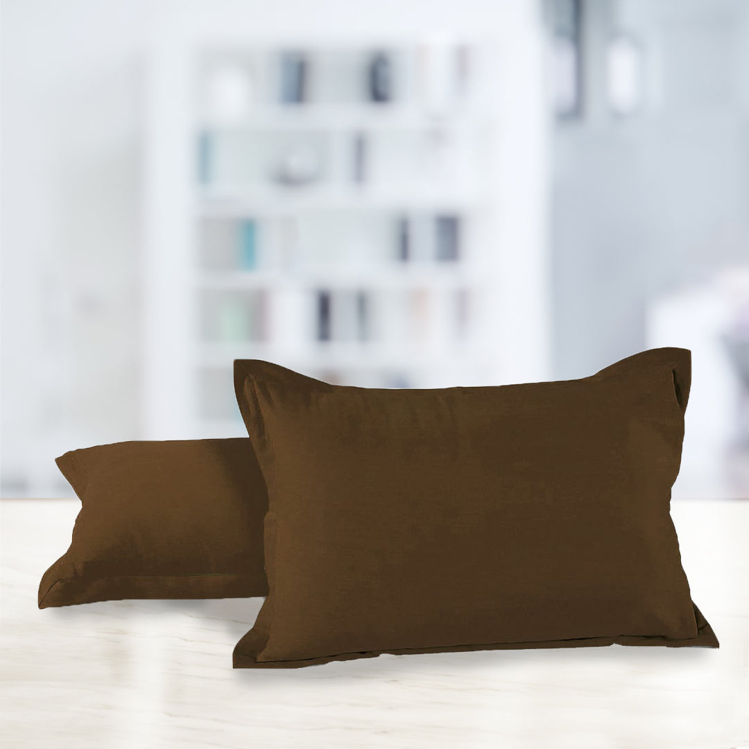 Soft 210 TC Plain Cotton Pillow Cover Set In Coffee Brown Online In India(2 Pcs)