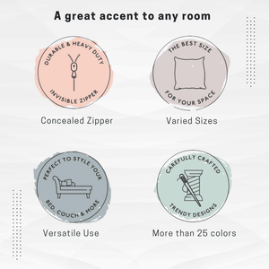Features of decorative cushion covers: concealed zipper, varied sizes, versatile use, 25+ trendy colors