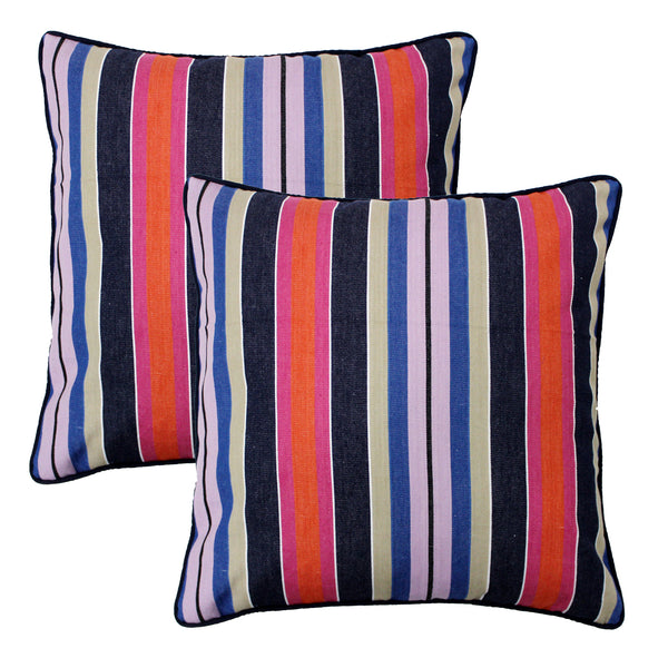 ALPHA Woven Cotton Stripes 2 Pcs Cushion Cover set - Blue