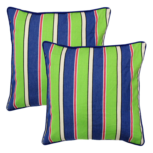 ALPHA Woven Cotton Stripes 2 Pcs Cushion Cover set - Green
