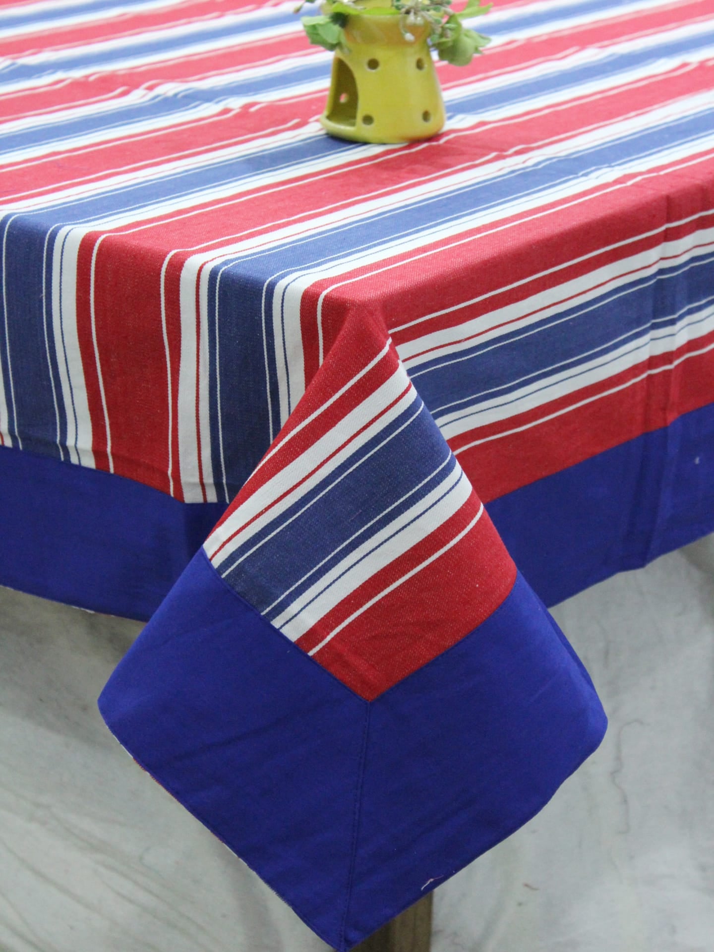 Alpha Blue & Red Woven Cotton Stripes Table Cover(1 Pc) online in India