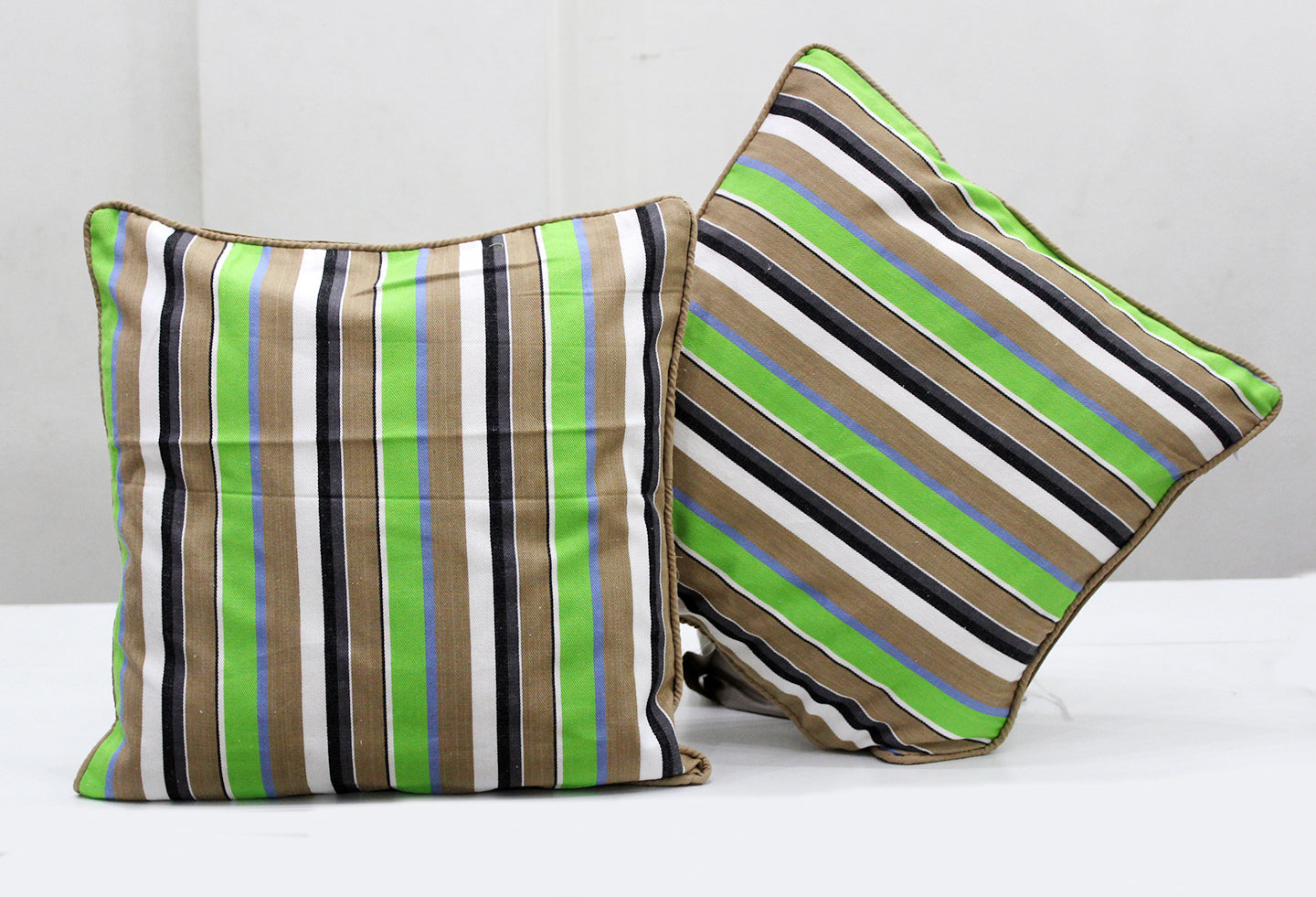 ALPHA Woven Cotton Stripes 2 Pcs Cushion Cover set - Brown