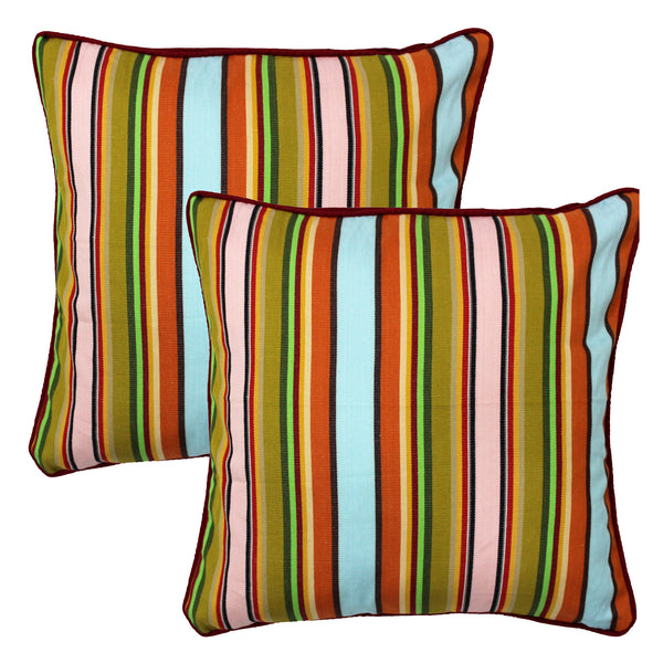 ALPHA Woven Cotton Stripes 2 Pcs Cushion Cover set - Multicolor
