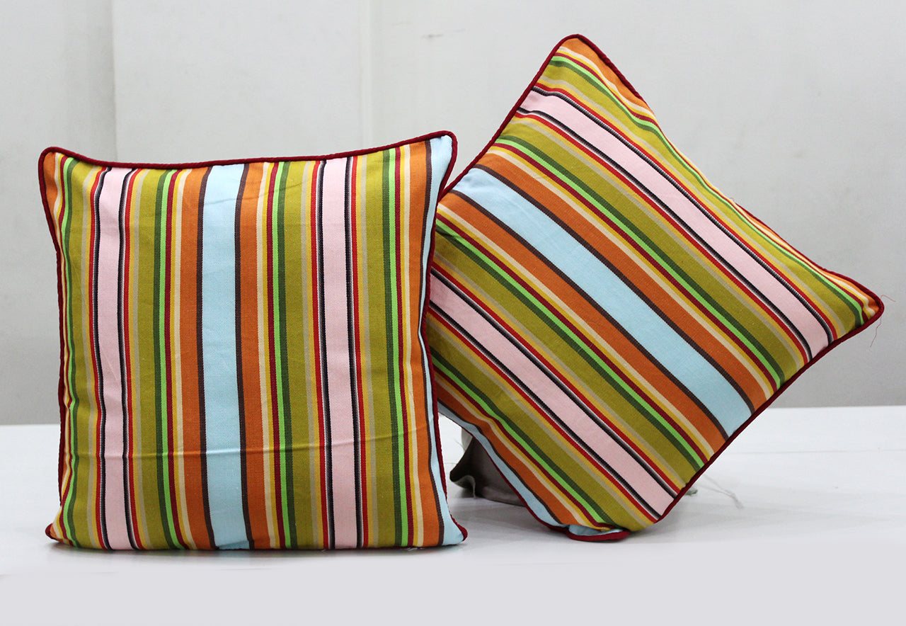 ALPHA Woven Cotton Stripes 2 Pcs Cushion Cover set - Multicolor