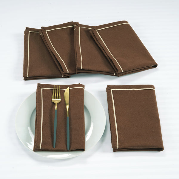 Soft Coffee Brown Woven Cotton Plain Napkins Set online in India