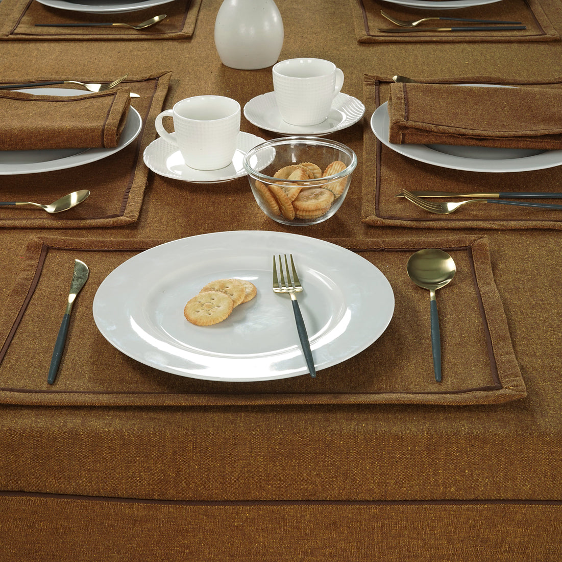 VIRGO Woven Cotton Plain Table Cover - Coffee Gold