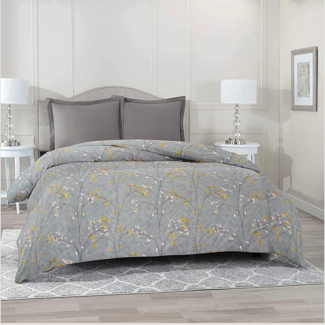 Comfy 250 TC Grey Floral Print Cotton Duvet Cover/Quilt Cover online in India