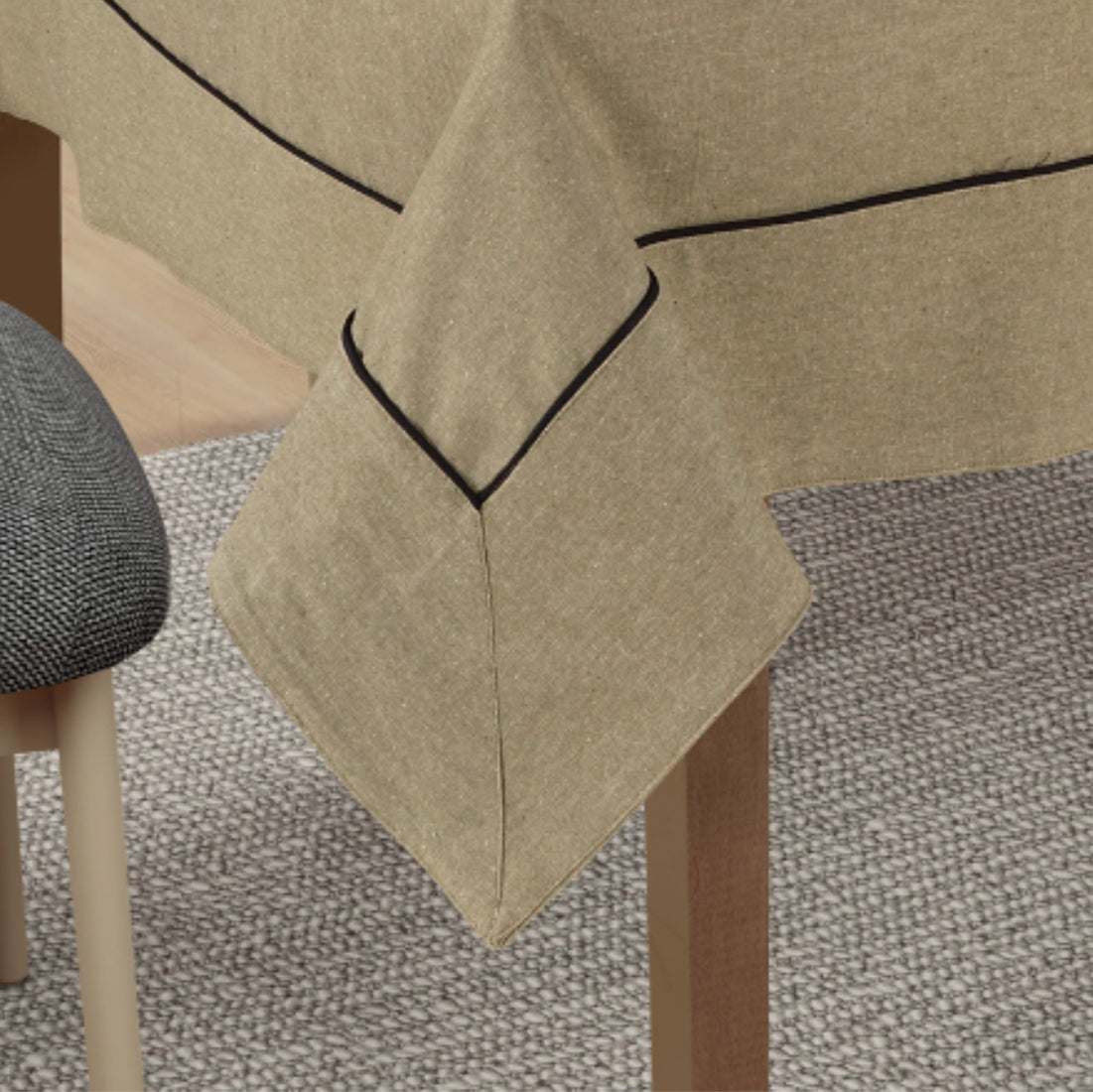 VIRGO Woven Cotton Plain Table Cover - Taupe Natural