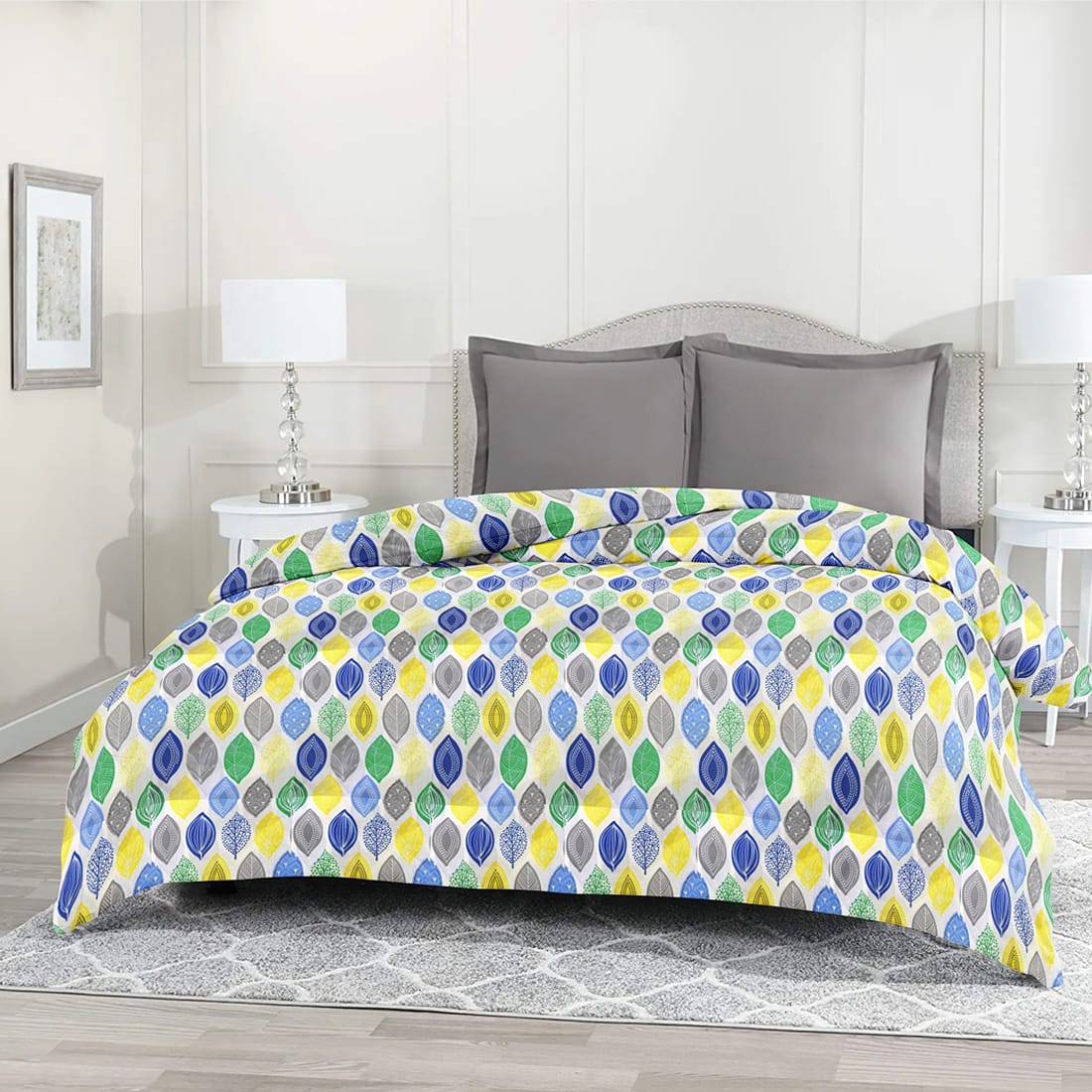 Printed Blue Feathers Vector Pattern Cotton Duvet Cover