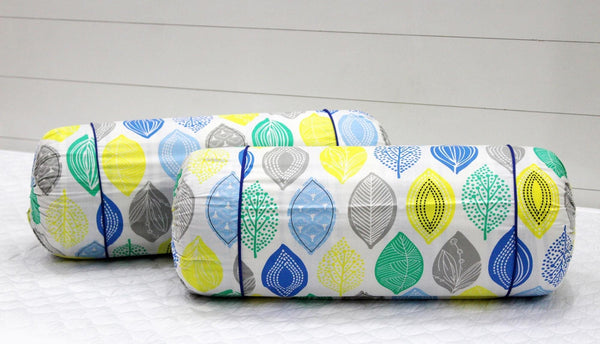 Multicolor Feathers Print Cotton Bolster Cover Set in Blue online-2pcs