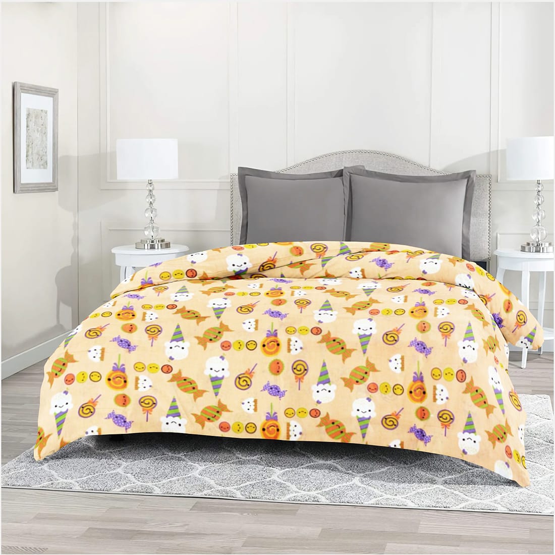 Kids Funky Candy Print Single Bed Cotton Duvet Cover with Zipper in Orange online (1pc)