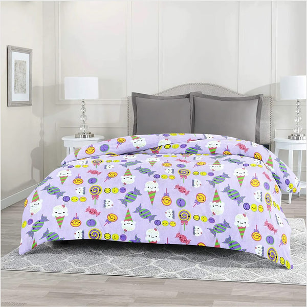 Kids Funky Teddy Print Single Bed Cotton Duvet Cover with Zipper in Purple online (1pc)