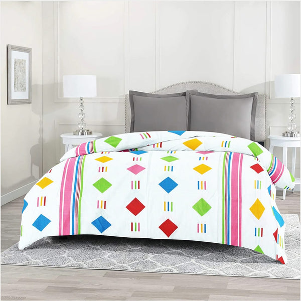 Printed Pink Stripes Geometrical Squares Cotton Duvet Cover with Zipper