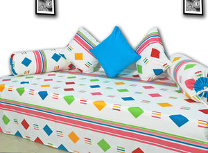 Designer Pink Cotton Print Geometrical 210 TC Diwan Set(6 Pcs) online in India
