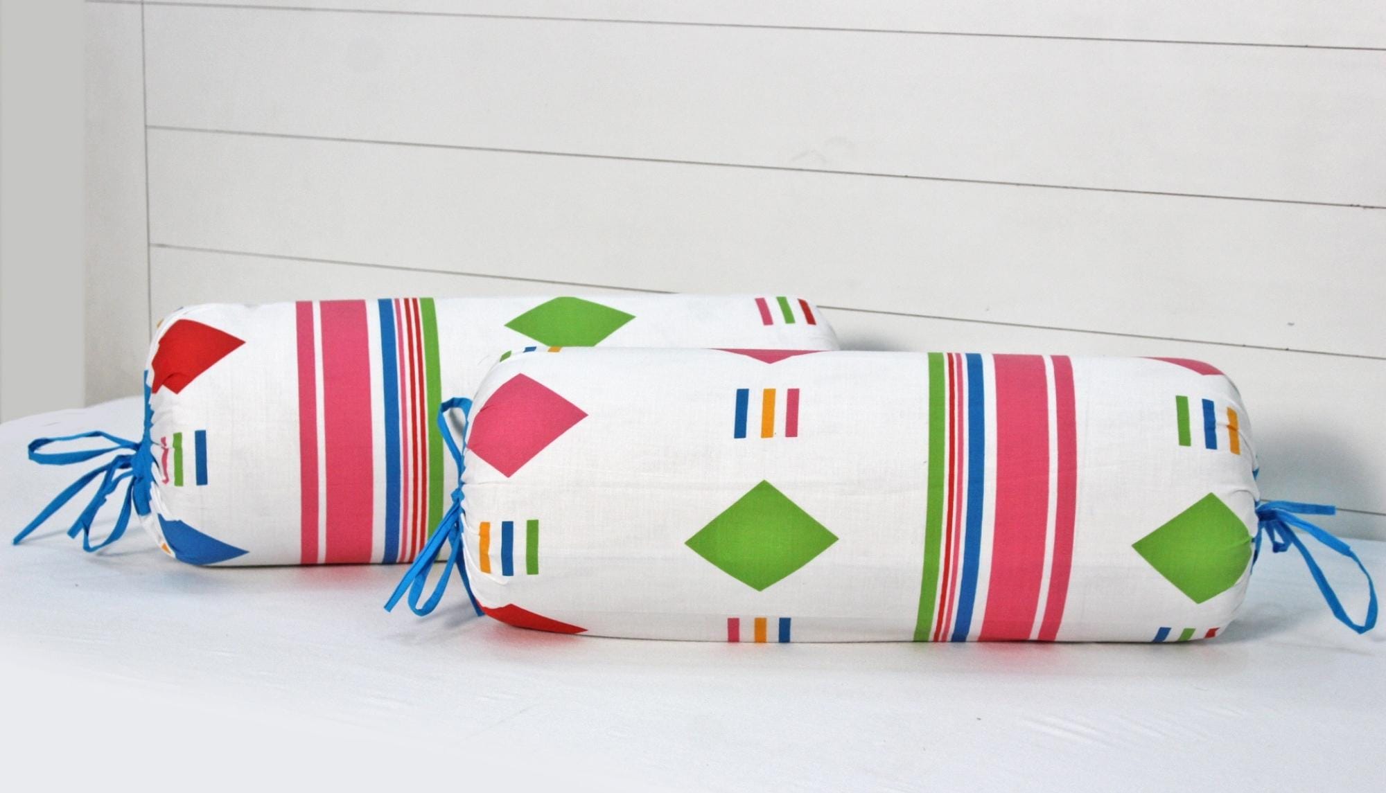 Stylish Pink Multicolor Funky Printed Cotton Bolster Cover Set (2Pcs) Online In India