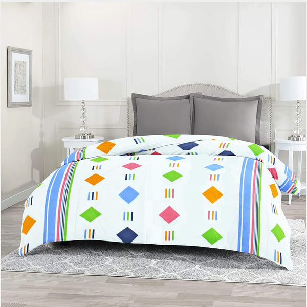Printed Blue Stripes Geometrical Squares Cotton Duvet Cover with Zipper