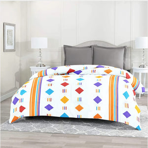 Geometric Squares Print Orange Stripes Cotton Quilt Cover with Zipper online in India