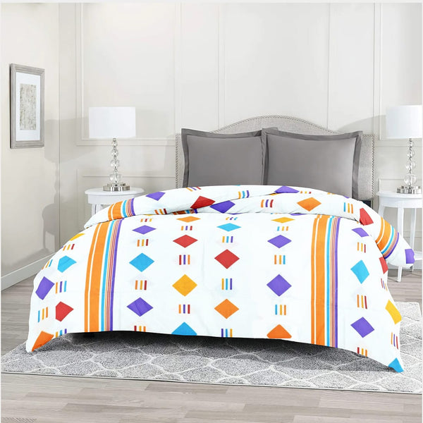 Geometric Squares Print Orange Stripes Cotton Quilt Cover with Zipper online in India