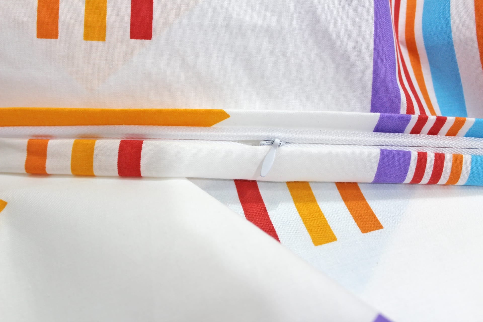 Printed Orange Stripes Geometrical Squares Cotton Duvet Cover with Zipper