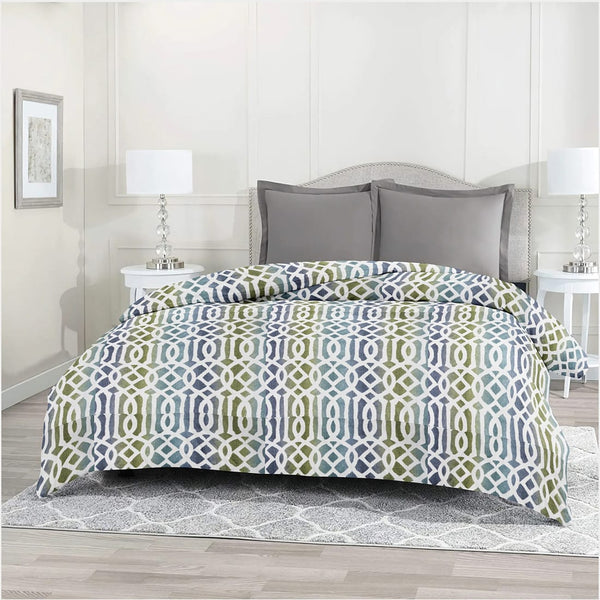 Printed Abstract Olive Multicolor Cotton Duvet Cover with Zipper