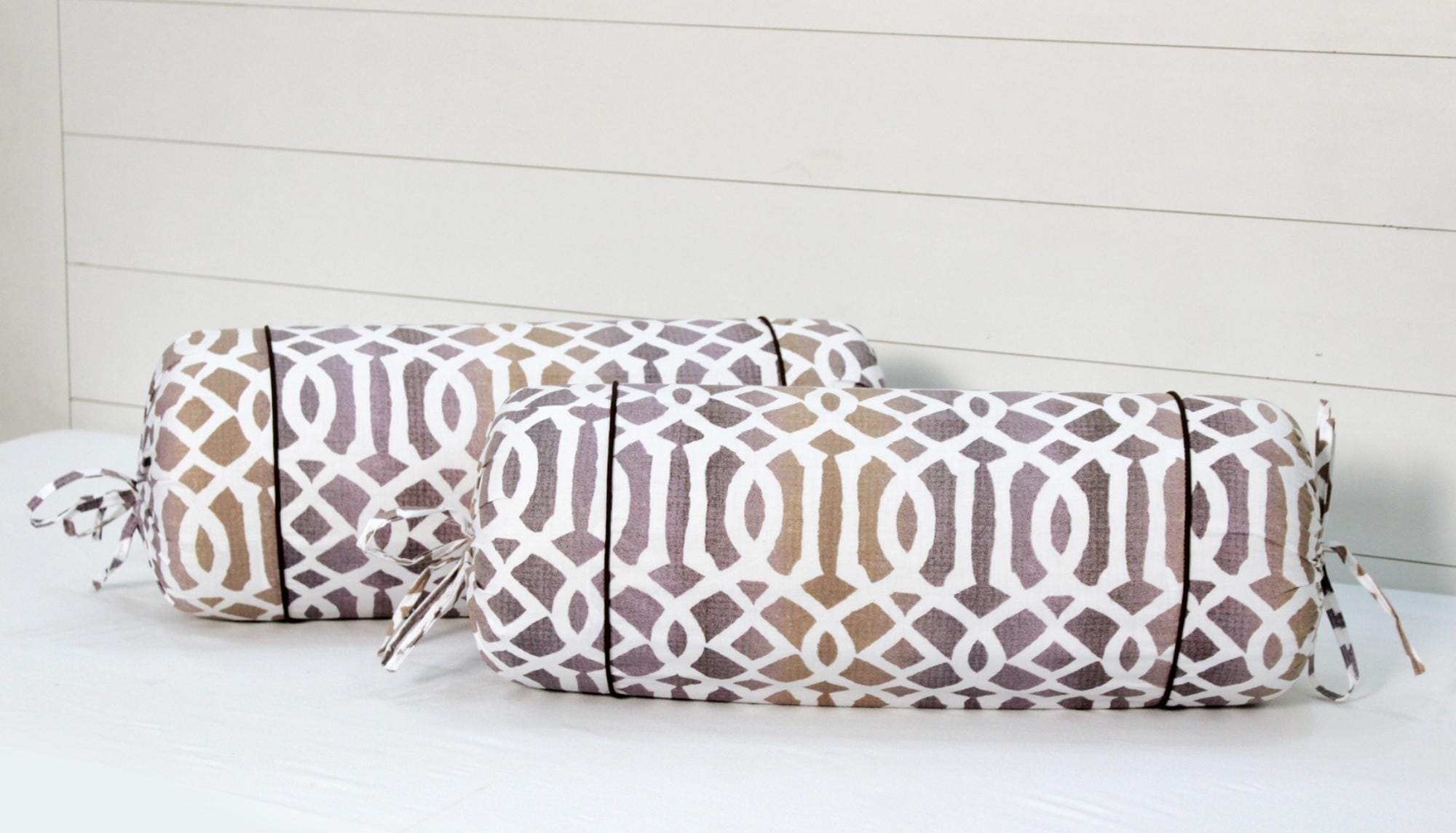 Printed Multicolor Funky Cotton 2 Pcs Bolster Cover set - Brown