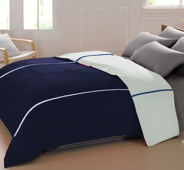 Soft Plain 210 Mercerised Cotton Duvet Cover In Navy Blue & Sky Blue Online At Best Prices