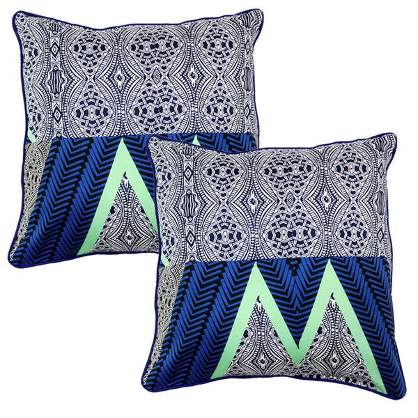 Quartz Printed Abstract Cotton Cushion Cover - Blue