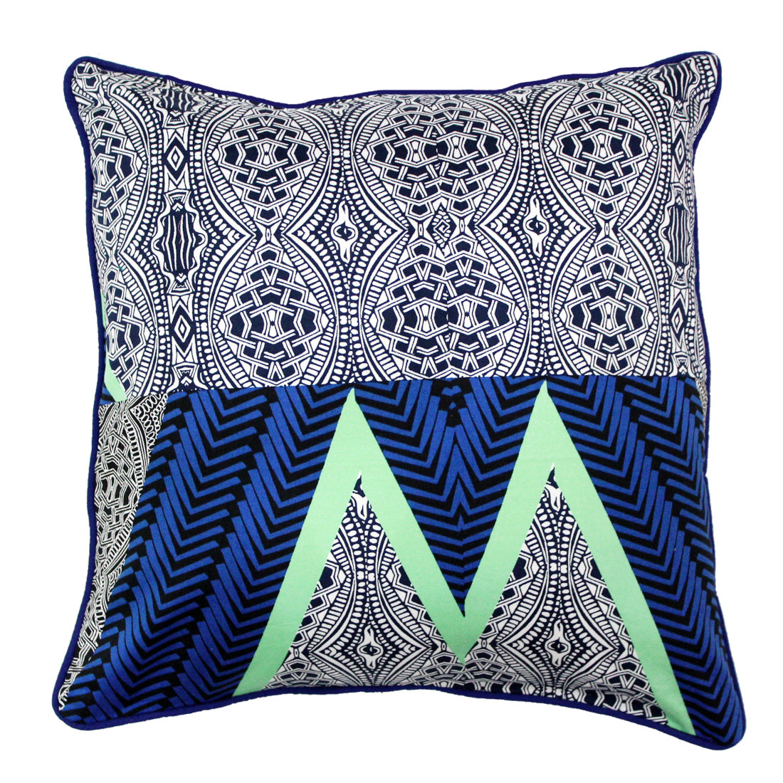 Quartz Printed Abstract Cotton Cushion Cover - Blue