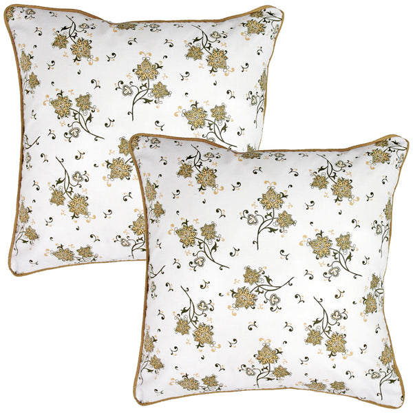 Quartz Printed Floral Cotton Cushion Cover - Brown