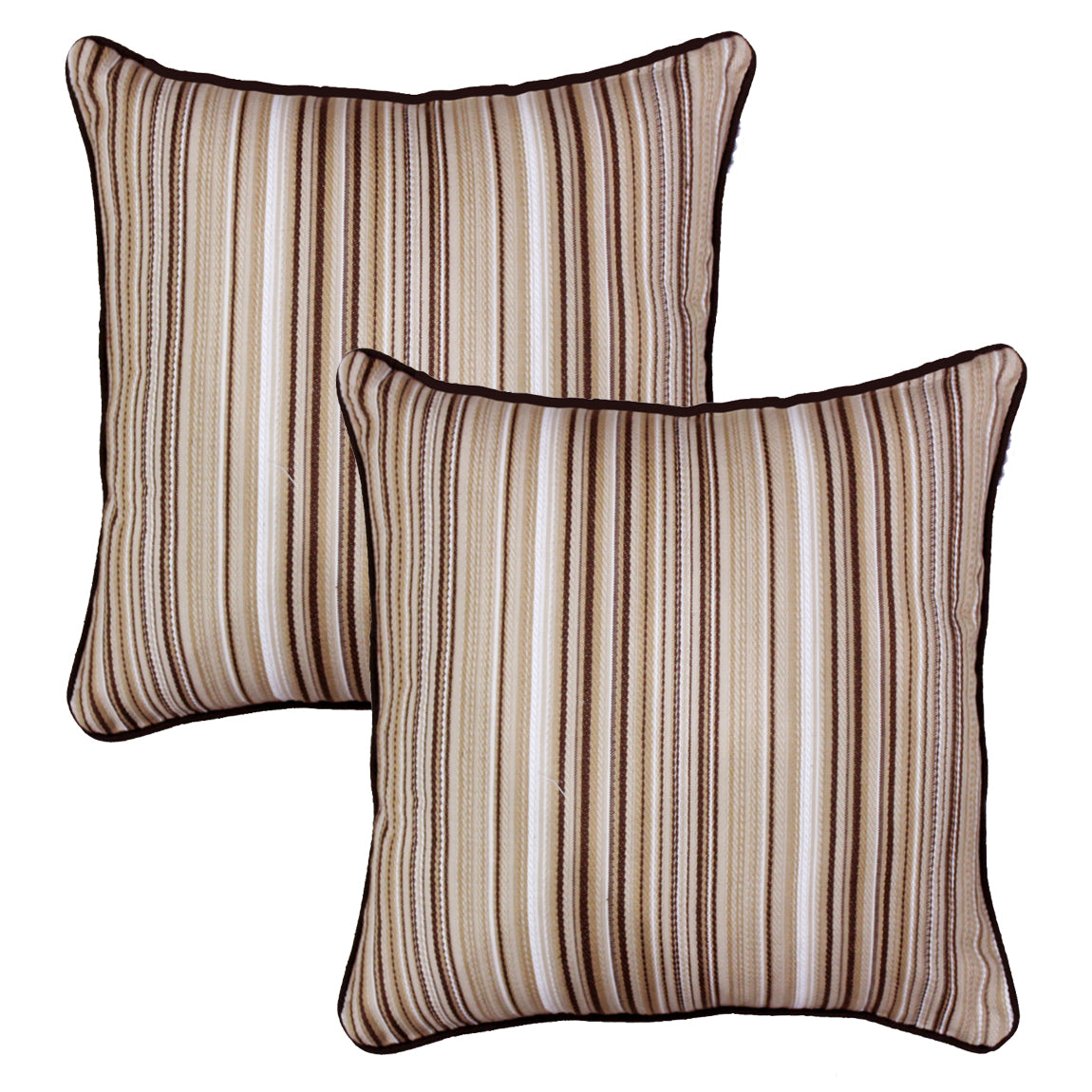 Woven Embossed Stripe Cotton 2 Pc Cushion Cover - Brown