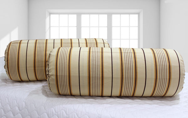 Embossed Brown Stripes Woven Cotton 2 Pcs Bolster Cove set