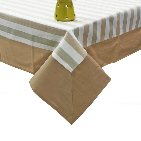 ALPHA Woven Cotton Stripes 1 Pc Table Cover - Beige