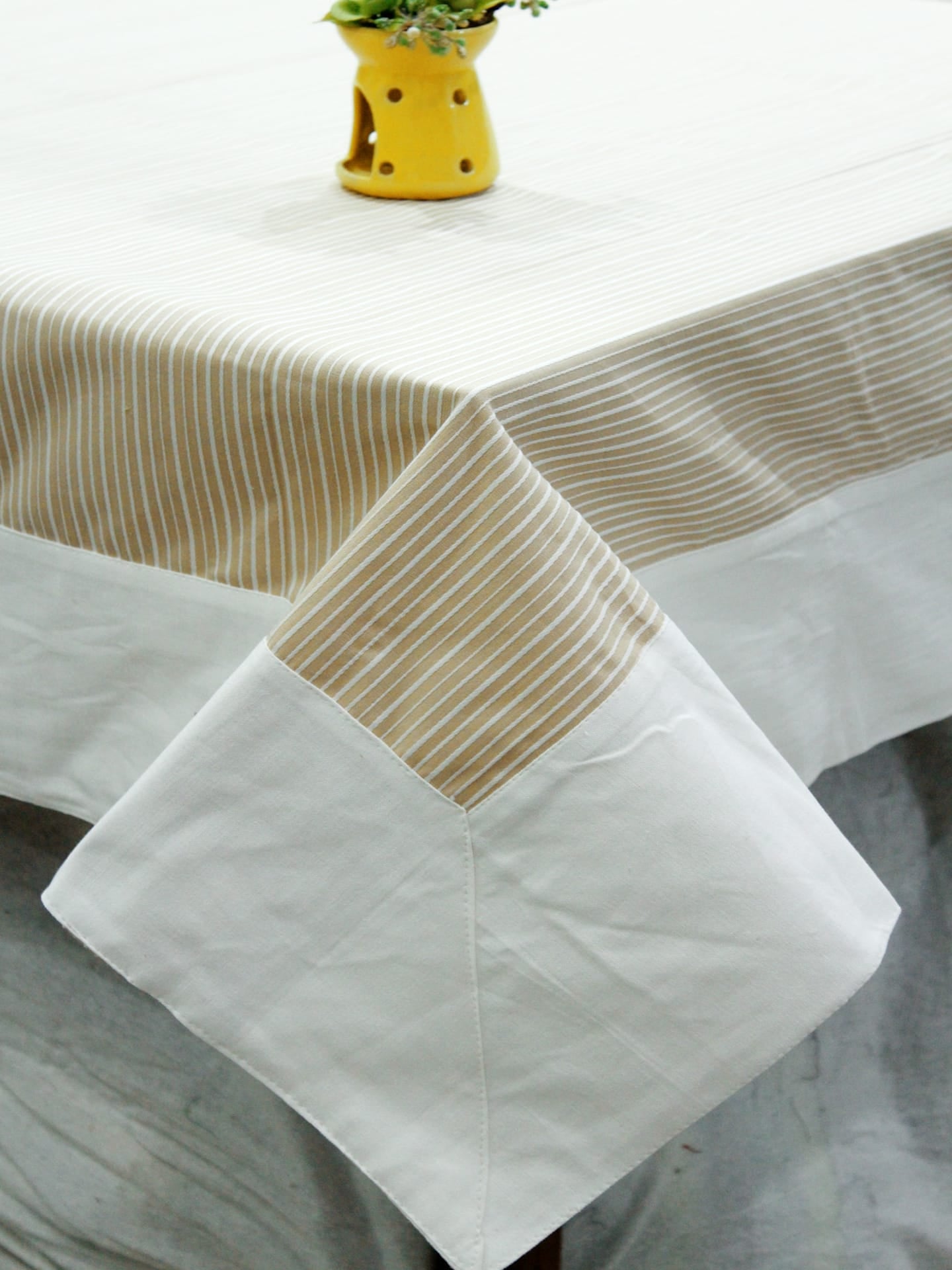 ALPHA Woven Cotton Stripes 1 Pc Table Cover - Beige & White